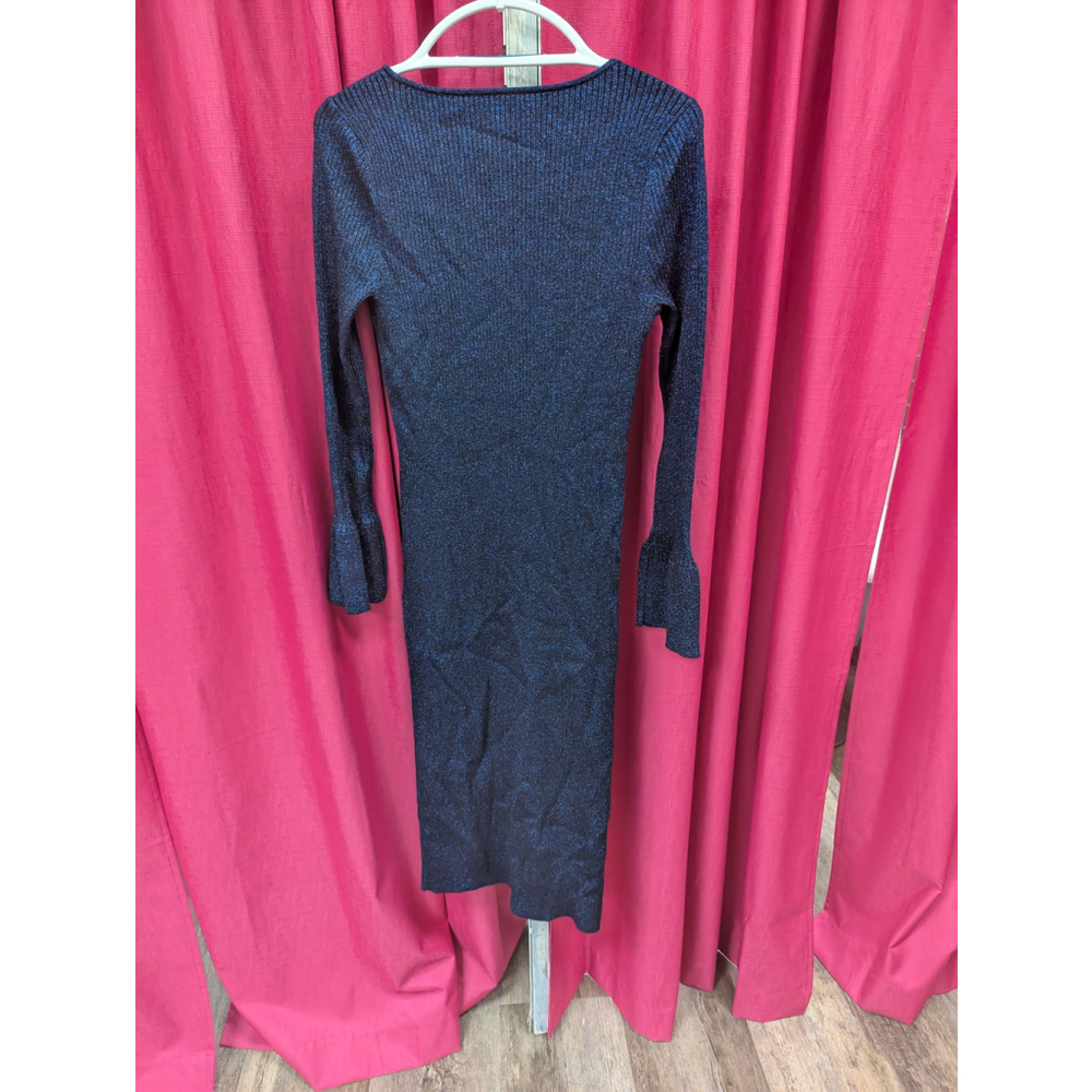 NWT LOFT Blue Shimmer Sweater Dress Size Large | Metallic Knit Midi Bodycon Bell - Picture 7 of 8